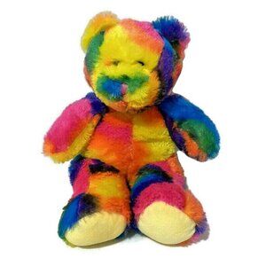 Animaland Plush Teddy Bear 10"‎ Tie Dye Rainbow Psychedelic Neon Stuffed Animal